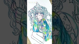 🌟『宇宙デコラガール』💙透明水彩イラストメイキング/ 🎨🦜#Shorts #watercolor #watercolorpai