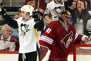 Sutter blocks a clearing attempt for a goal