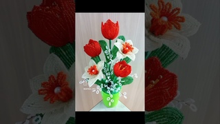 Букет из бисера + МК.  #бисер #handmade #цветы