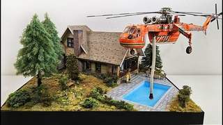 Kanada Blockhouse Diorama 1:35 with Flying Sikorsky Skycrane S-64 Helicopter