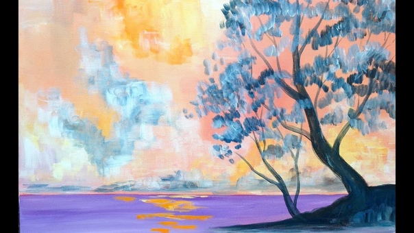 Easy acrylic painting lesson , Misty Morning Lake, The Art