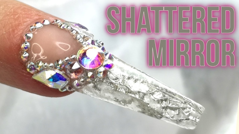 Shattered Mirror Sculpted Acrylic Nail Art with