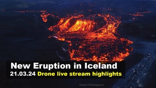 Drone footage from the new volcano eruption in Iceland (lava flow)