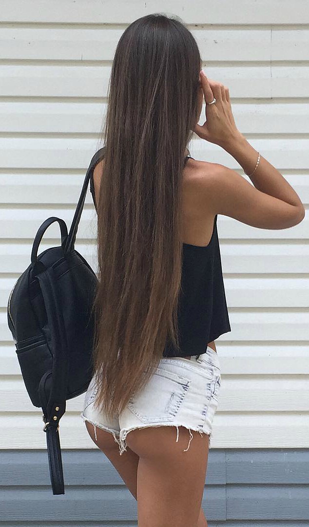Cute black shorts long hair