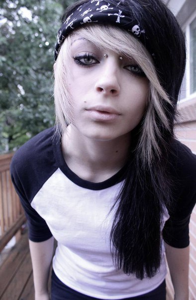 Emo ebony shorts long hair