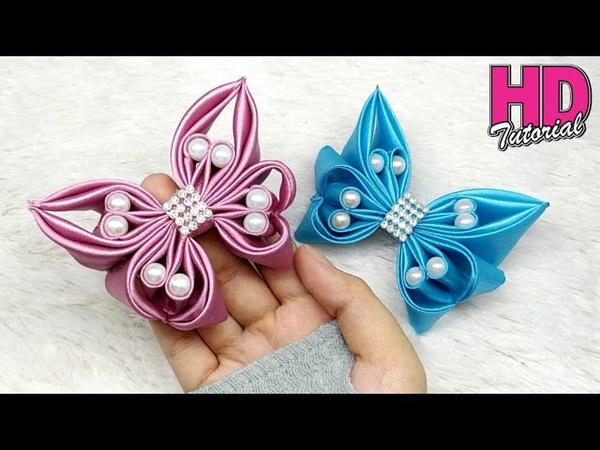 DIY bros kupu kupu dari pita satin, , how to make satin ribbon butterfly, , kanzashi