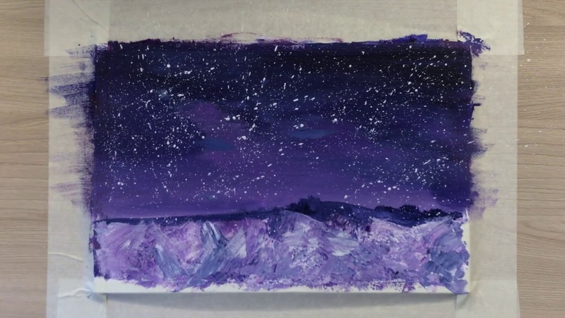 Starry Sky, Acrylic painting landscape, Drawing by Art