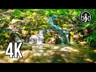 A very beautiful waterfall in a mountain forest. Sounds of a waterfall with birdsong.
