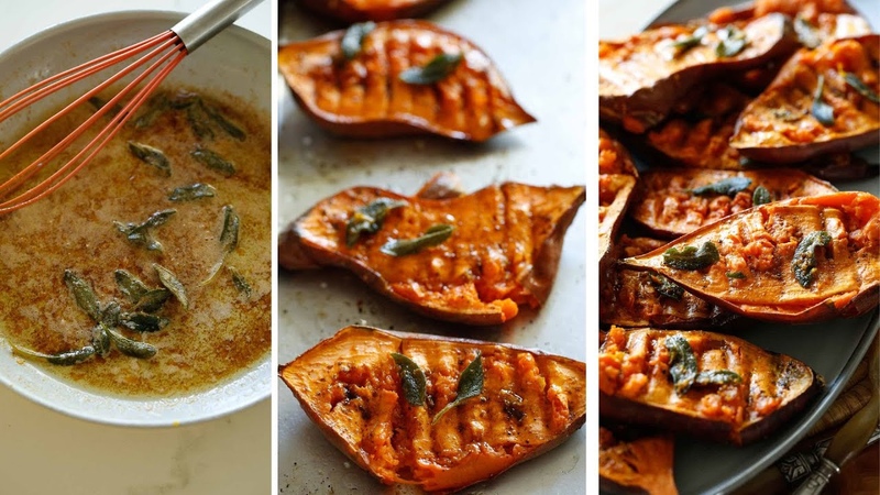 Smashed Sweet Potatoes with Maple Sage