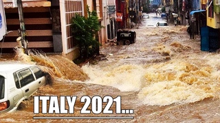 The fury of God has hit Italy with a violent flood! Water washes away people!